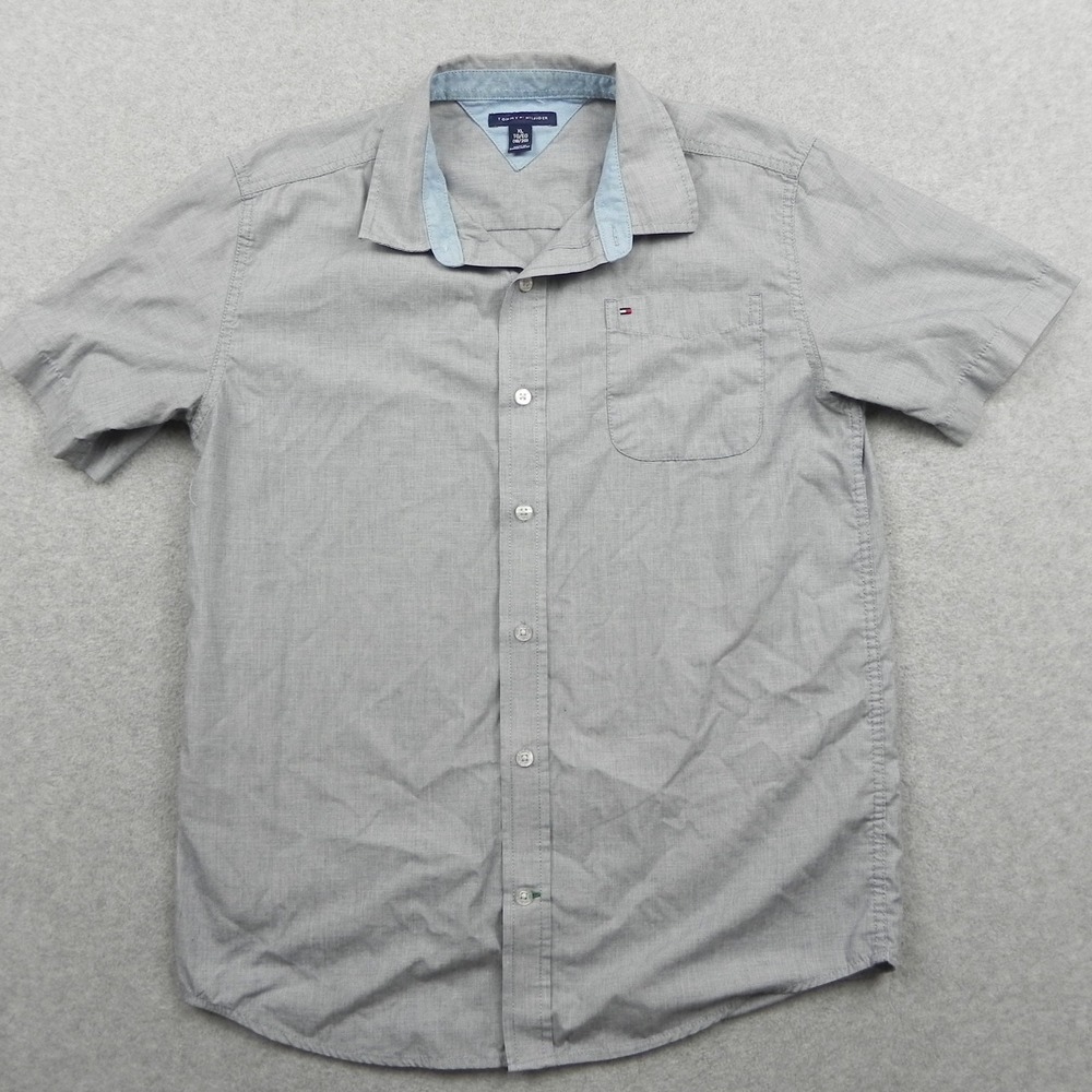 Tommy Hilfiger Shirt Boys Youth XL 18/20 Casual Button Up Blue Short Sleeve